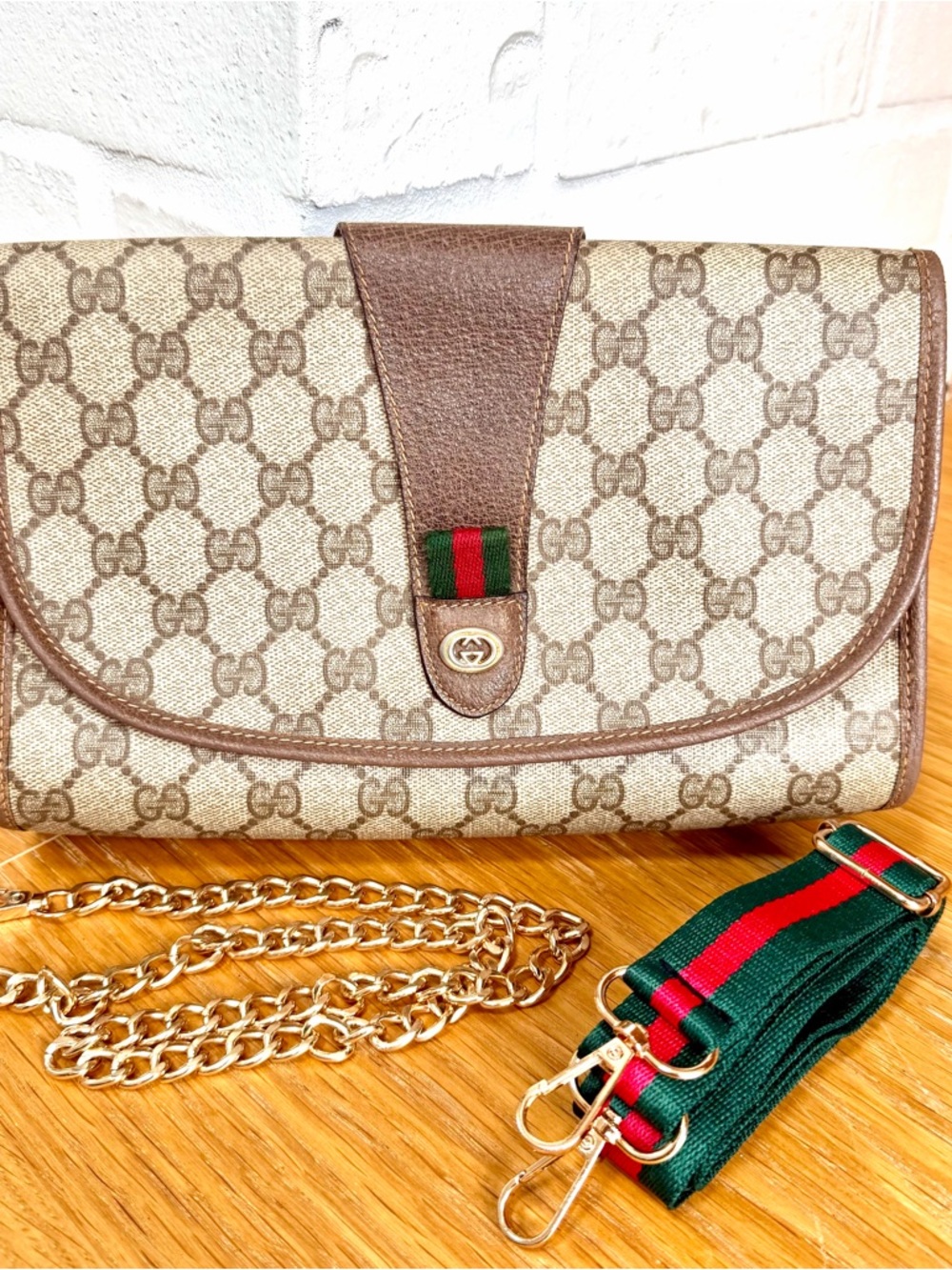 Gucci Authentic Vintage Monogram Sherry Line Clutch Bag